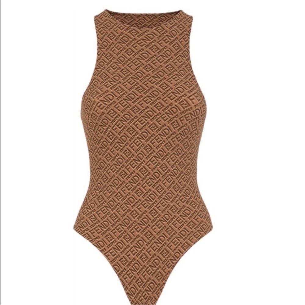 Fendi x Skims  Brown Monogram High-Neck Bodysuit